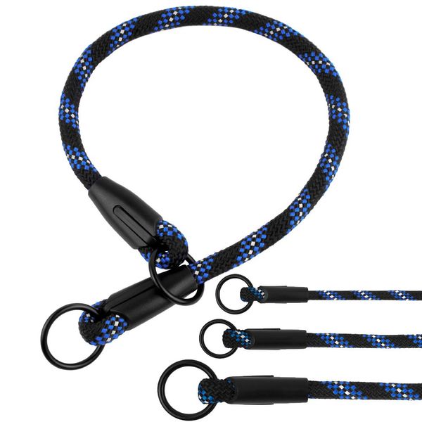 BronzeDog Rope Pro Training Dog Collar Braided No Pull Quick Release Round Lead Collars for Dogs Small Medium Large Puppy (M - 19.7" Long, Blue)