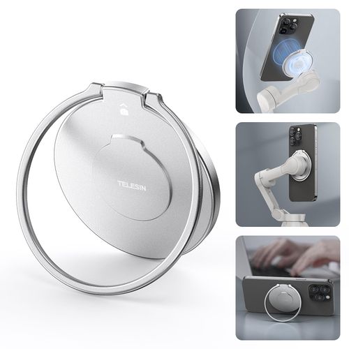 TELESIN° Magnetic Phone Ring Holder Phone Mount for MagSafe, 360 Degree Magnet Finger Ring Grip Stand Holder Compatible with Osmo Mobile 6, 5, 4, Fit iPhone 12 13 14 15 Pro Max Smartphone Accessories