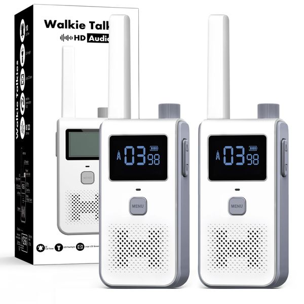 Walkie Talkies, HAKPNEW Two Way Radio Long Range with 8 Channels, 2 Pack Long Range Walkie Talkies with VOX Talking, Belt Clip for Outdoor Hiking Climbing Fishing - White