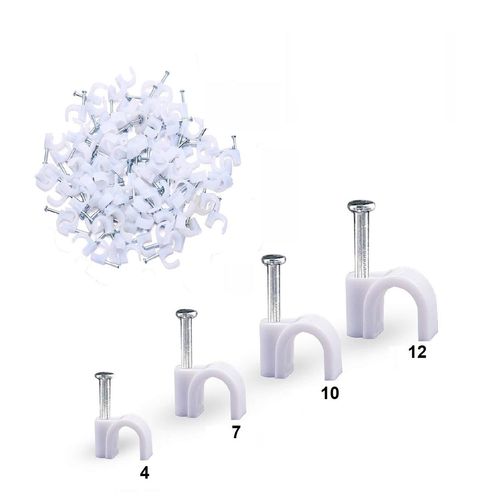 400pcs Cable Clips with Steel Nails, 4mm, 7mm, 10mm, 12mm, Multipurpose White Cable Clips for Wall, Electric Cable Clips, Durable Cable Tacks, Cable Fasteners for Indoor and Outdoor Use, by TheShotime