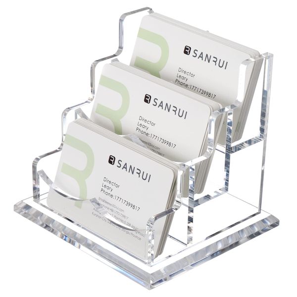 YUXUN Business Card Holder Display for Desk, Clear Acrylic Cards Organizer 3 Tier 3 Slots, Business Card Stand for Men and Women 1 Pack (3 slots) 3slots…