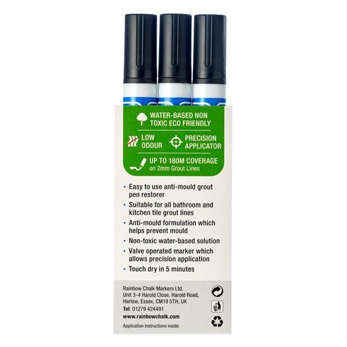 3 x BLACK Grout Pens - Designed for Restoring Tile Grout in bathrooms & Kitchens…