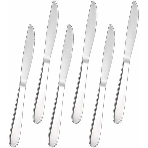AEX Dinner Knives 6 Pieces, Table Knife, Stainless Steel with Mirror Polished Steak Knives Cutlery Set, Butter Knives Set, Dishwasher Safe.[Silver]