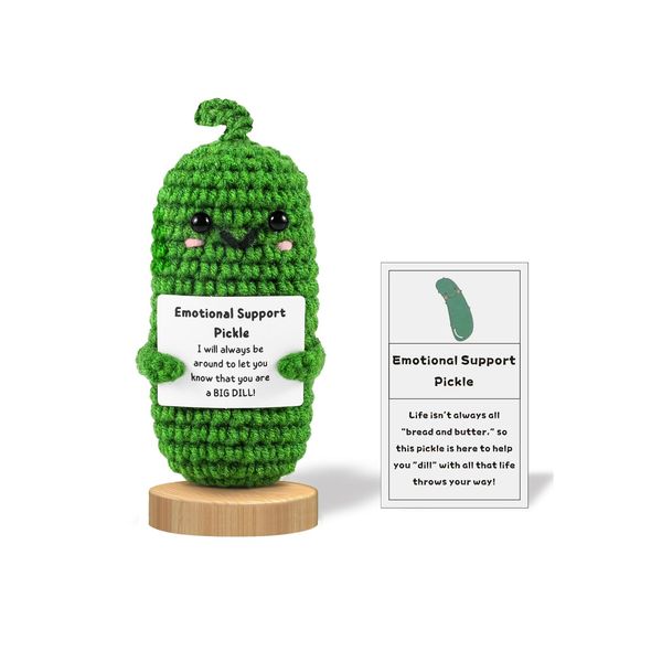 EDYGY Handmade Emotional Support Pickled Cucumber Gift, Crochet Doll with Positive Card, Funny Office Decor, Gift to Friend, Funny Gifts for Coworkers, Women, Boys, Girls Birthday Gift