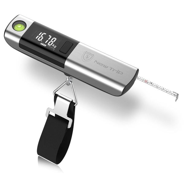 New Trip Luggage, Travel Scale, High Accuracy, Digital Scale, Portable Luggage Scale, Battery Included, 3.3 ft (1 m) Tape Measure, Hanging, Weight Scale, Up to 110.2 lbs (50 kg), Tare Function,