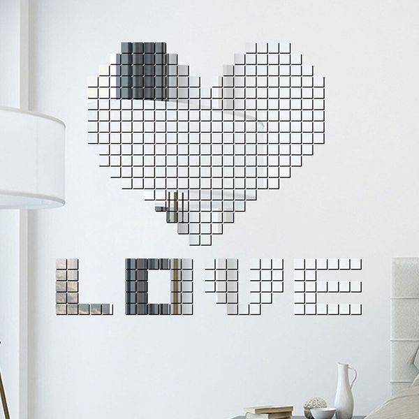 200pcs Mini Square Acrylic Mirror Stickers Wall Tiles Decals DIY Home Decor 0.8"