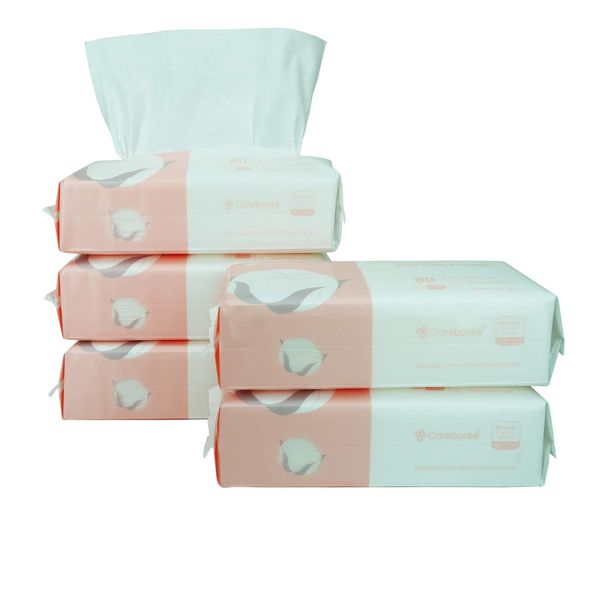 Careboree Extra Thick Dry Wipe, Disposable Face Drying Towel 100% Cotton, Lint-Free Cotton Tissues (5 Pack)