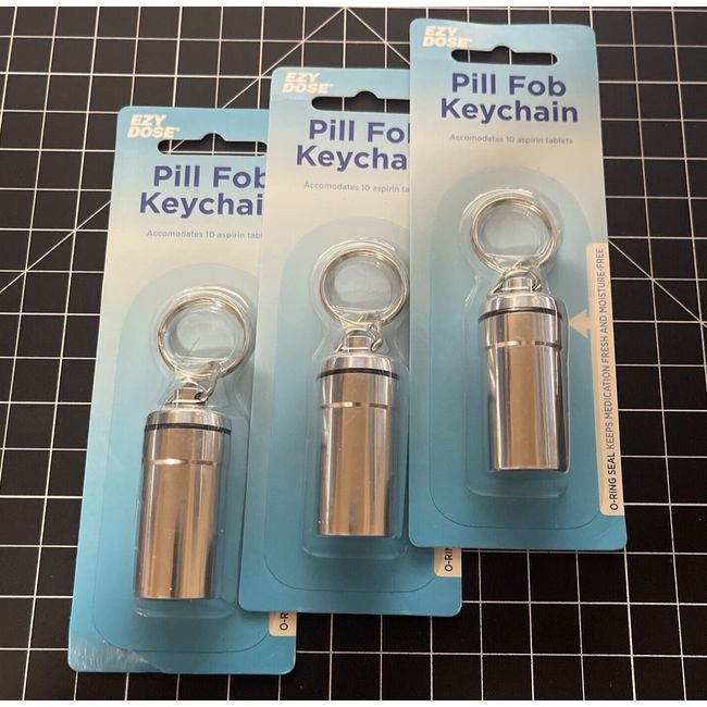 3 pack - EZY DOSE Pill Fob Keychain Ezy Dose Metal Pill Holder