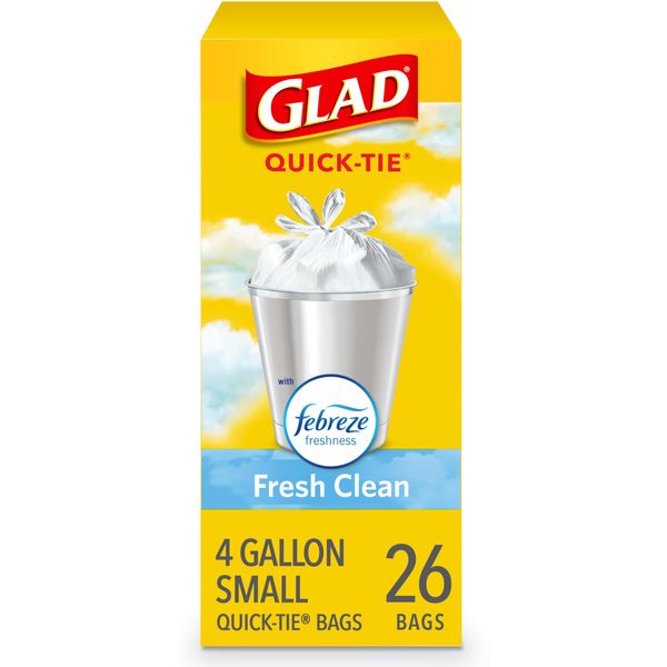 Glad OdorShield Small Trash Bags, Fresh Clean, 4 Gallon, 26 Count