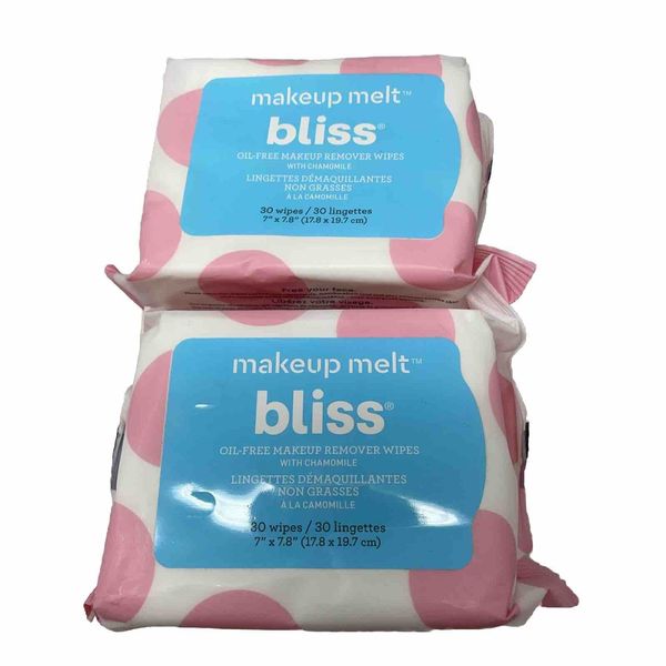 Bliss Makeup Melt Oil-Free Makeup Remover Wipes with Chamomile 30 Wipes 2PKS