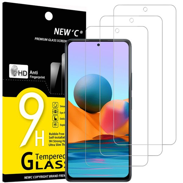 NEW'C 3 Pack Designed for Xiaomi Redmi Note 10 Pro, 10 Pro Max 4G Screen Protector Tempered Glass,Case Friendly Scratch-proof, Bubble Free, Ultra Resistant