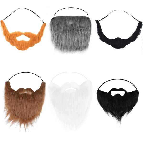 6 Pcs Fake Beard, Halloween Costumes, Fake Moustache Realistic Fake Beard, Funny Fake Beard, Santa Claus Beard with Elastic Strap, Moustache for Christmas Costume Masquerade Party Cosplay