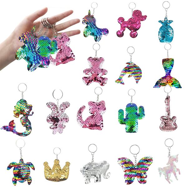 Jormftte 16 PCS Colorful Sequin Keychains, Girls Reversible Sequins Keyrings Party Backpack Accessories, Easter Bag Filler Keychains for Kids & Adults, Birthday Party Supplies