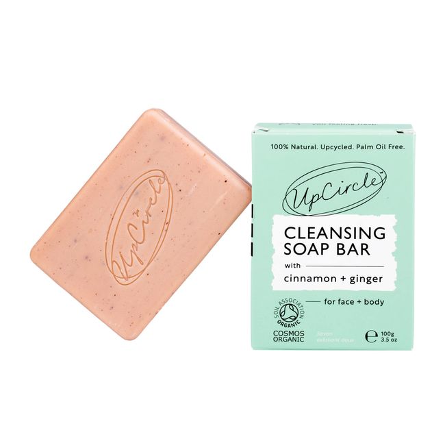 UPCIRCLE Cinnamon + Ginger Chai Soap Bar 3.5oz - Organic Vegan Cleanser For Face And Body - French Pink Clay + Glycerin Reducing Redness + Irritation - Natural, Cruelty-Free + Palm Oil Free