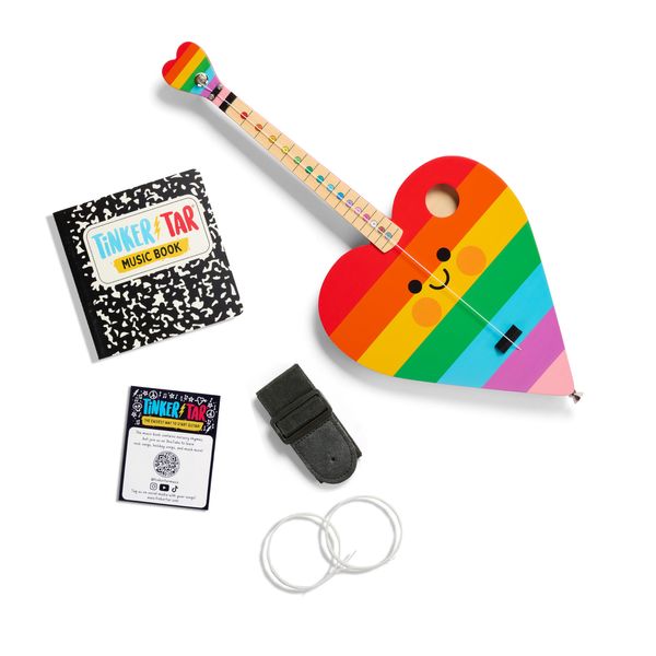 TinkerTar - Rainbow Heart - The Easiest Way to Start and Learn Guitar - Premium Wood Construction - 1 Stringed Toy Instrument for Kids Perfect Intro to Music for Ages 3 and up - from Buffalo Games