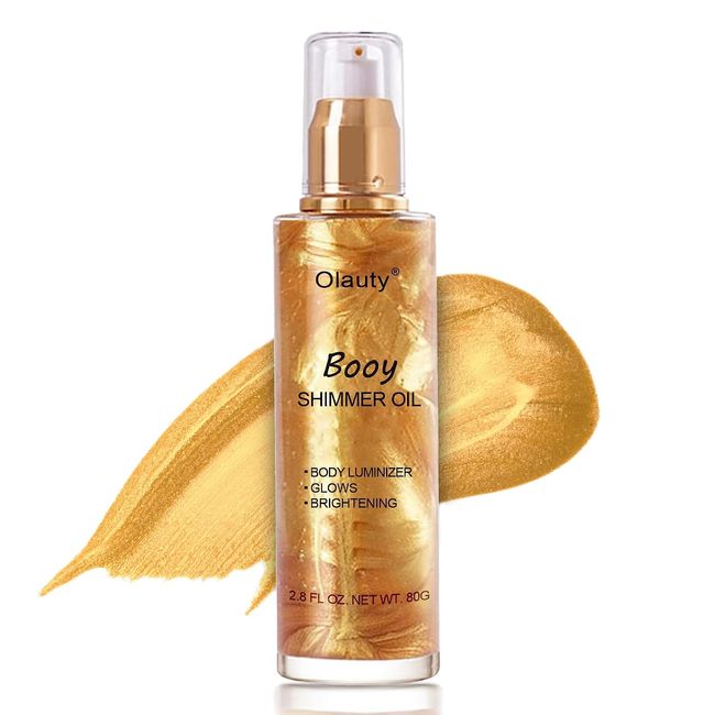 Shimmer Body Oil, Face Brighten Glow Pearl Highlighter Liquid Illuminator, Face and Body Shine Glitter Moisturizing Shimmer Body Makeup Liquid, Non-Sticky Summer Body Luminizer Smooth (2.8 Fl Oz) (B)