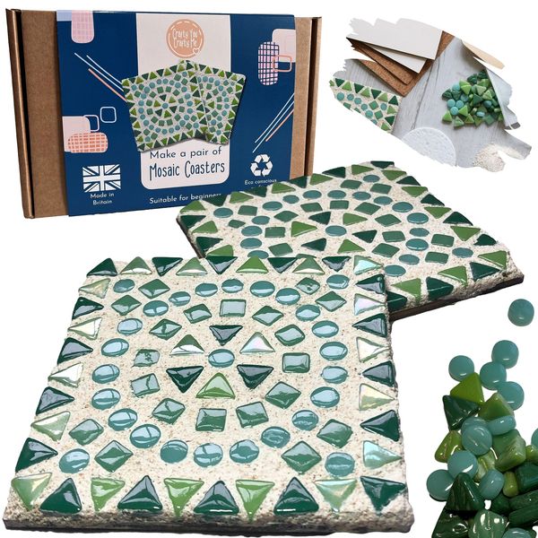 Crafty You Crafty Me - Mosaic Coaster Craft Kits for Adults (Green), Craft Gifts Made in UK