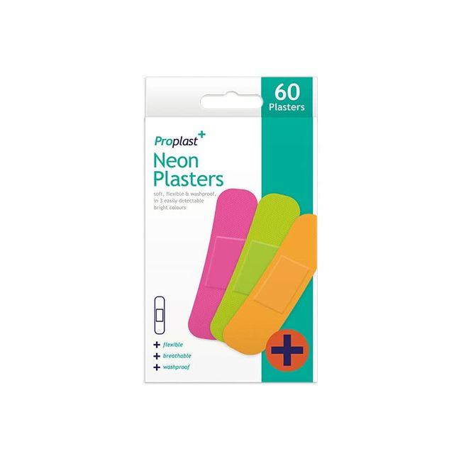 ProPlast Bright Coloured Neon Plasters - Pack of 60