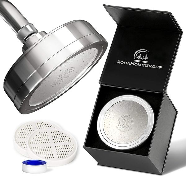 AquaHomeGroup Luxury Filtered Shower Head (Metal) 2 Cartridges Vitamin C+E+A + 5 Shower Caps - Reduses Chlorine & Sediments - Consistent Water Pressure - Massage and SPA Effery Shower Head