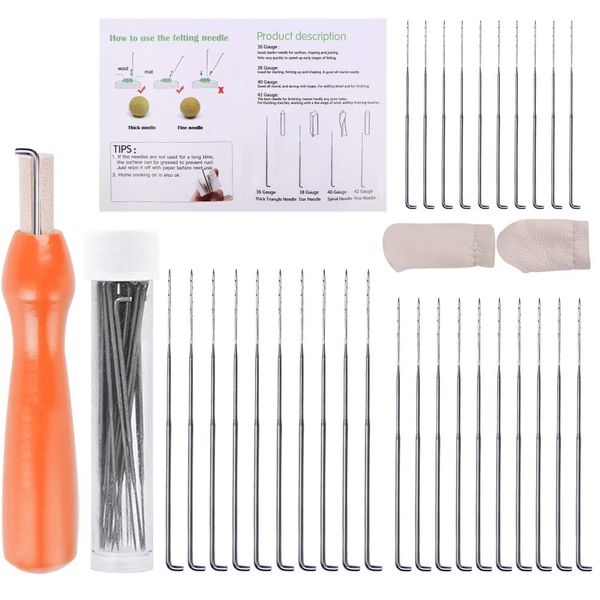 MORFEN 30 PCS Needle Felting Needles, 3 Sizes Wool Felting Needles, Needle Felting Supplies with Wooden Handle, Fingercots Needle Felting Tools Kit for DIY Wool Felting Projects