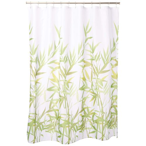 iDesign Anzu Fabric Shower Curtain, Water-Repellent Bath Liner for Kids', Guest, College Dorm, Master Bathroom, 72" x 72", Green