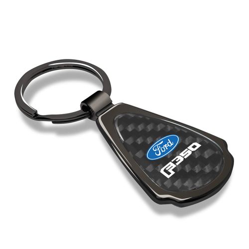 iPick Image for Ford F-350 Real Black Carbon Fiber Gunmetal Black Metal Teardrop Key Chain