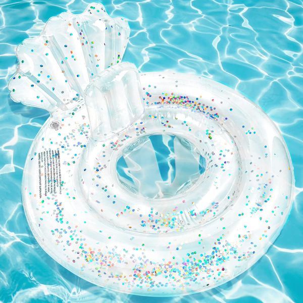 Flintronic Baby Swimming Float, Inflatable Baby Swimming Float Swim Ring with Seat, Safety PVC Baby Bath Seat for Infant/Toddler 12-24 Months, Suitable for Baby Bath and Swim Training/Sequin Shell