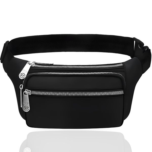 Bumbag Waist Bag,Waterproof 4 Zip Pockets Fanny Pack Running Waist Pack Bag Adjustable Belt Waistpacks for Men Women Outdoors, Sport, Hiking, Travel (Black)