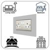 5X Double Socket Surround, Acrylic Back Panel or Plate, Protect Wall from Finger Prints, Font Colour:Grey
