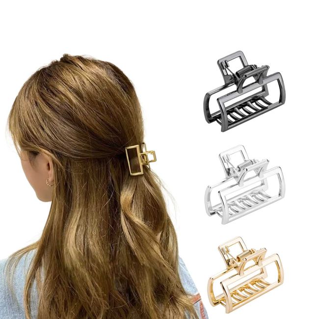 Haarklammer Klein Metal Rutschfest Haarklammern Rechteckig Starkel Haarspangen Damen Haar-Accessoires Für Frauen Mädchen 3 Stück (Gold, Silber, Schwarz)