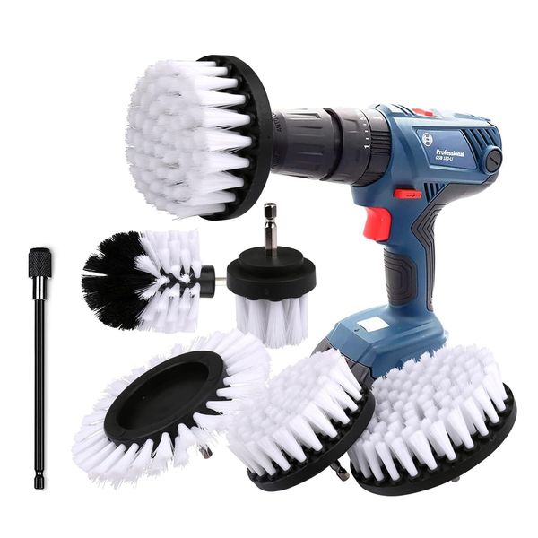 Brush Attachment Drill Set 6 Pieces Extended Drill Brushes Attachment Cleaning Brush Rim Brush Scrubber Cleaning Brush Kit for Rims, Bathtub, Tiles, Kitchen, Car, Sofa Corners & Grill