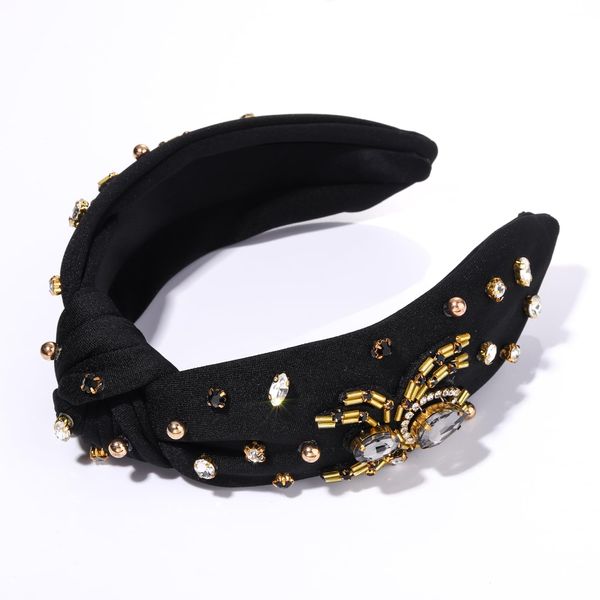 HSWE Halloween Headband for Women Rhinestone Knotted Headbands Witch Hat Pumpkin Spider Crystal Embellished Top Knot Hairband