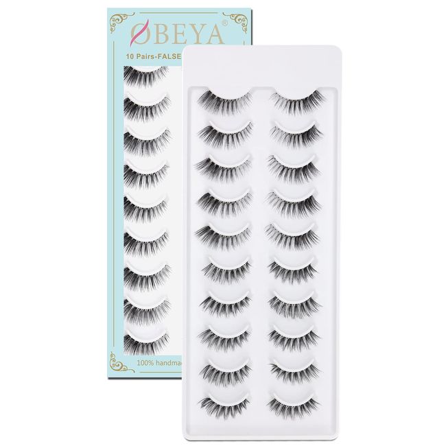 Strip Lashes False Eyelashes False Lashes Natural Eyelashes Cat Eye Lashes 10 Pairs Soft and Lightweight by Obeyalash (2 Styles)