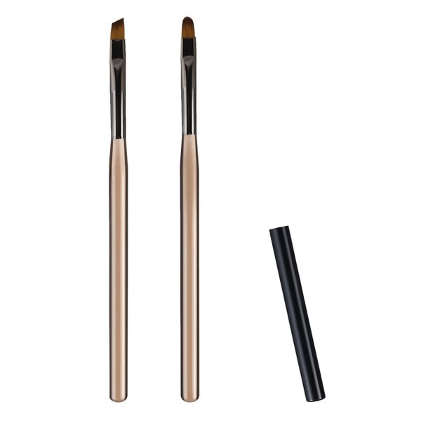 2pcs Nail Clean Up Brushes, Painting Brushes for Nails with Round & Angled Head Pen Painting Tools Nail Remover Brushes for Art Design & Polish Mistake Cleaning (Tea Brown)