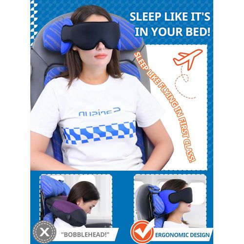 SARISUN Travel Pillows for Airplanes, Airplane Pillow for Long Flight, Airplane Head Strap with Eye Mask for Sleep, Travel Neck Pillow for Car Road Trip, 360° Support Headrest, Stop Bobblehead, Yellow