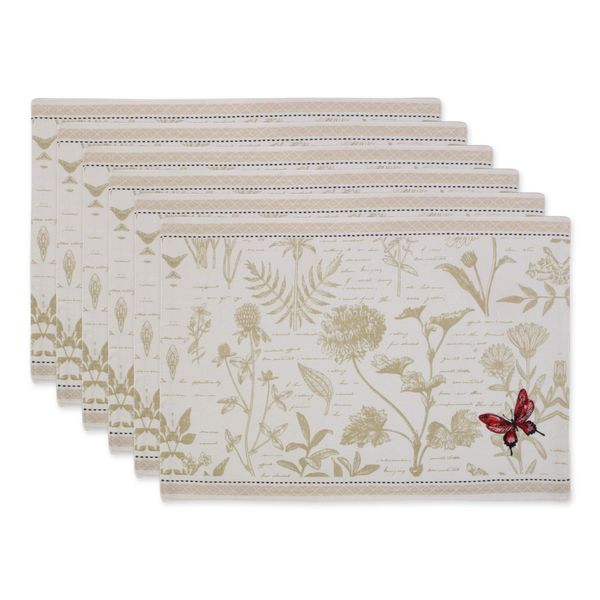 DII Botanical Print Tabletop Collection, Placemats, 13x19, Botanical Butterfly 6 Piece