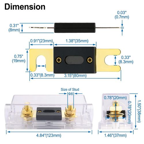 Baomain 3-Pack ANL Fuse Holder Kit with Fuse – for Car Audio & 12V/24V Systems (400 Amp.)