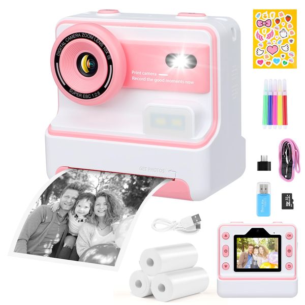 Kids Camera Instant Print Laelr Children Selfie Digital Camera with 1080P HD Video 3 Rolls Print Paper 32GB Card 2.4 Inch Screen Toddler Digital Camera Portable Travel Toys for Boys Girls Age 4-12