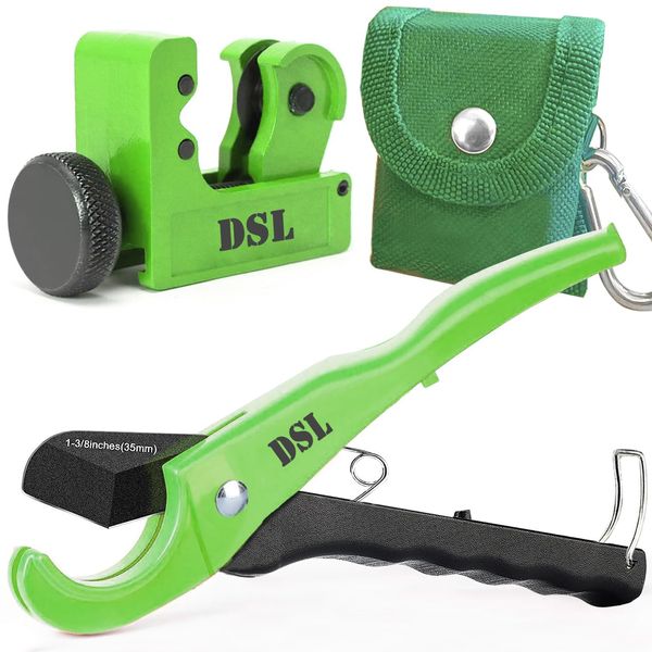 DSL Plastic Pipe Cutter and Mini Tube Cutter Twin Pack – Plastic Pipe Shear for Ø up to 32mm & Tube Cutter to Cut Copper, Brass, Aluminium and Thin-Walled Steel Pipes with Ø 3-22mm