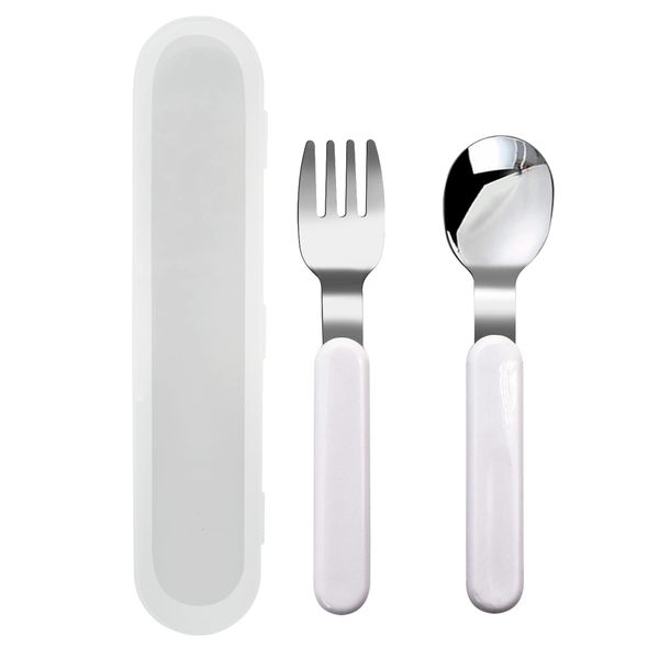 VANRA 2-Piece Cutlery Set Children's Cutlery Children Fork and Spoon Set 18/10 Stainless Steel Utensils Set with Case for Lunch Box