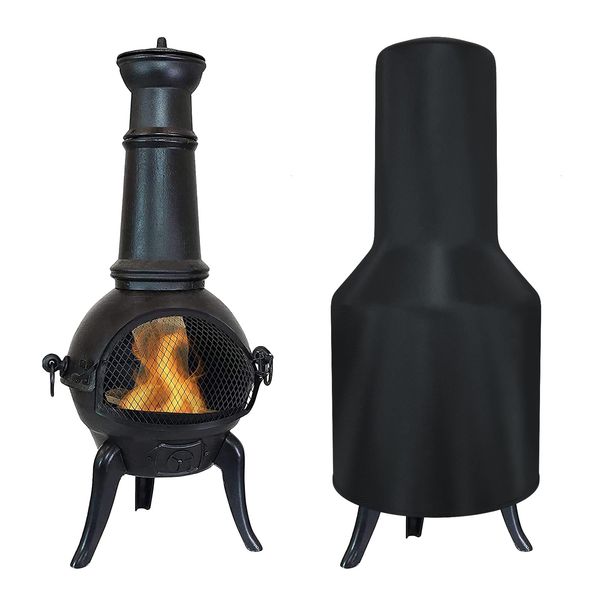 Tonhui Chimenea Cover,Waterproof,Windproof, Oxford Fabric Outdoor Garden Patio Heater Black Cover 122 x 29 ×61cm