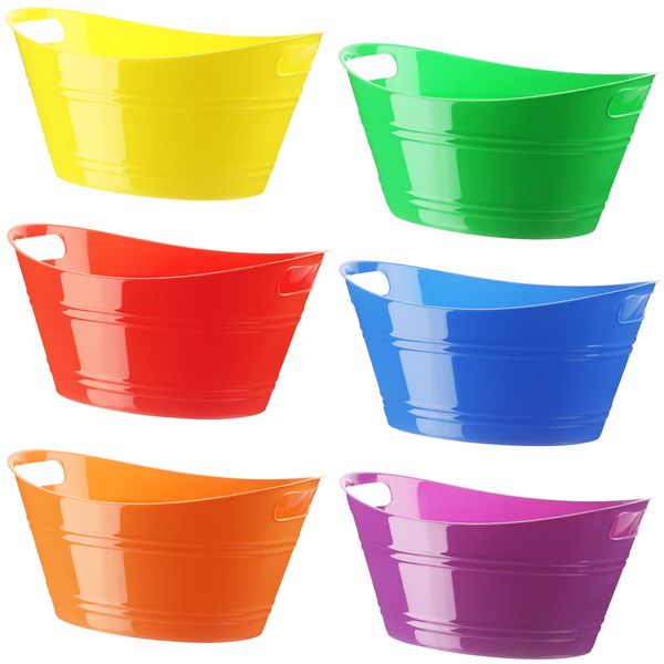 6 Pieces Ice Buckets Bulk, Plastic Ice Buckets with Handles, Oval Storage Tub, Large Capacity Ice Drink Bucket for Party Bar Wine Beer Champagne Beverage Bottle Cooler (Multicolor,4.5 Liter)