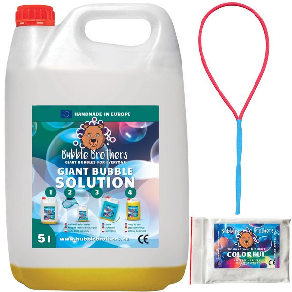 Bubble Brothers Premium Giant Bubble Solution 10L Concentrated Bubble Mix & Extra Powder for Big Bubbles Bubble Wands and Bubbles Machines Bubble Liquid (1 x 5L + 1 Powder + 1 Bubble Maker)