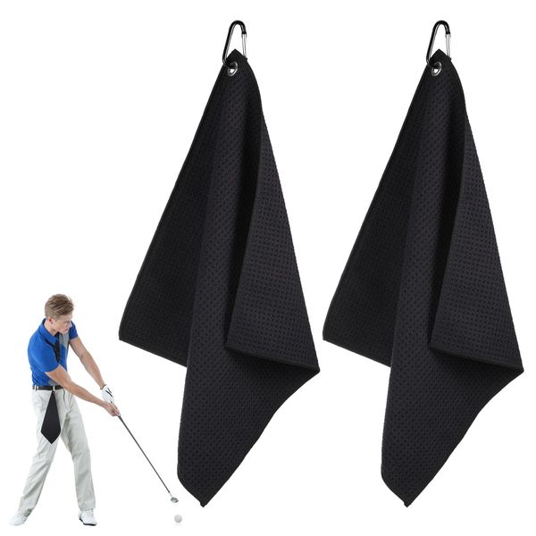 SUWIWKKOA 2 Pcs Golf Towels Microfiber Towel Absorbent Microfiber Fabric Cleaning Towels Multifunction Towels with Carabiner for Golf Bags Fitness Sport Outdoor Yoga Camping Gym