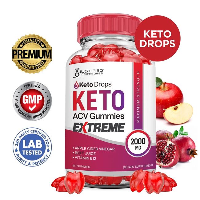 Keto Drops Keto Extreme ACV Gummies 2000MG Apple Cider Vinegar 60 Gummys