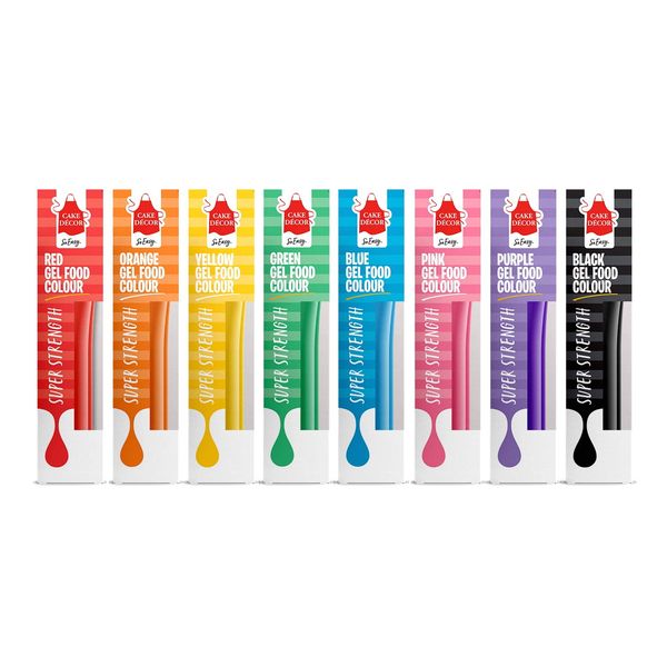 Cake Décor Rainbow Food Colouring Gels | 8 Colours Tube Set | Super Strength Gel Concentrate | Rainbow Cake Mix Colouring Set | Bake Stable Easy Dose Gel Food Colouring