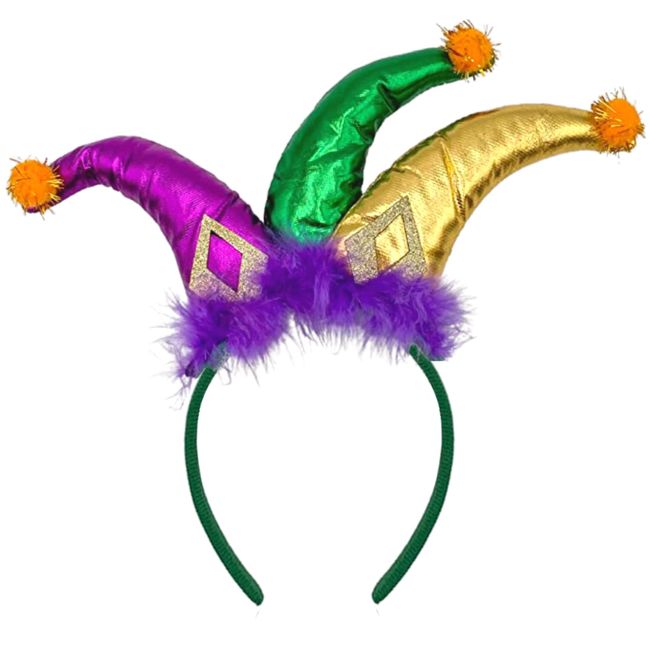 Needzo Mardi Gras Headband, Purple Green and Gold Carnival Custume Accessory, Jester Hairband for Themed Party, One Size Fits Most (Jester)