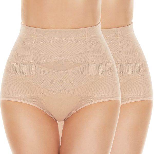 SIMIYA Tummy Control Knickers High Waisted Shapewear for Women Slimming Underwear Comfort Body Shaper (2 Beige, M)