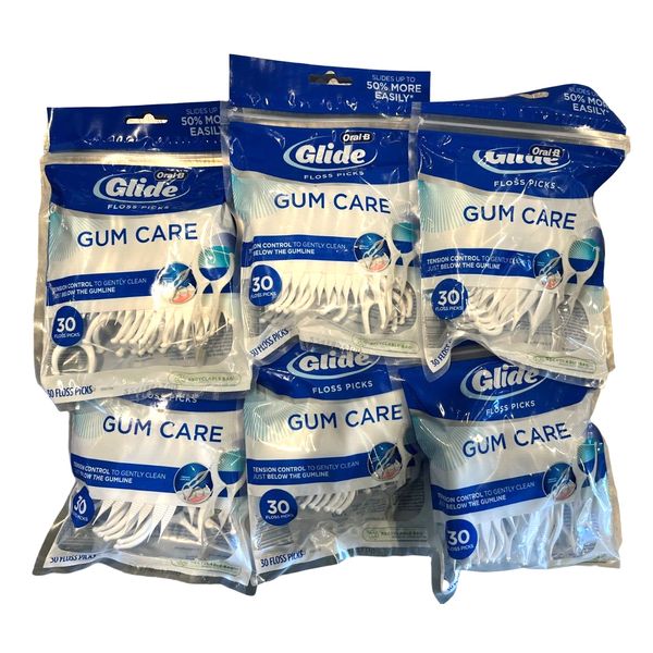 Oral-B Glide GUM CARE / Advanced Floss PICKS 30 ct ( 6 pack ) NEW LOOK!