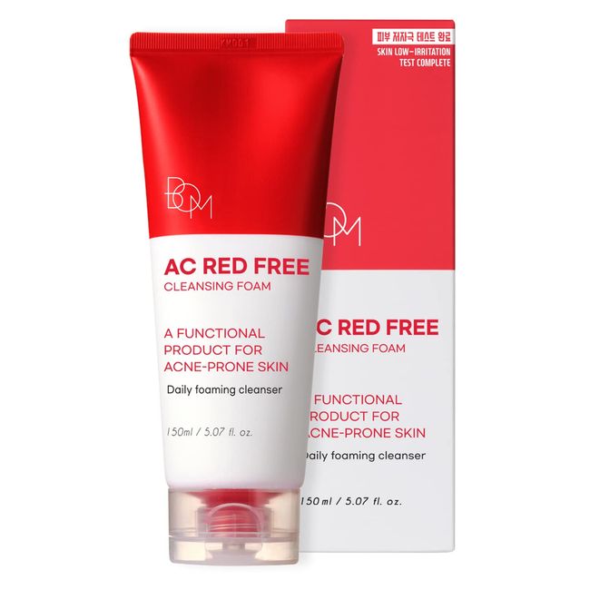 BOM AC Red Free Reinigungsschuam 150 ml, nicht komedogene Poren, Anti Pickel Reiniger mit Salicylsäure und Teebaumöl, Gesichtsreinigung für gerötete Haut